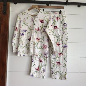 Crabtree & Evelyn Pajamas Womens Small Floral Set Front Button Country Cottage